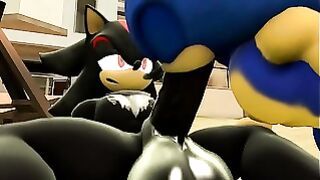 Sonic deepthroats Shadow’s massive cock, makes him cum hard