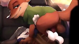 Judy and Nick fucking on a backseat in Zootopisa porn action