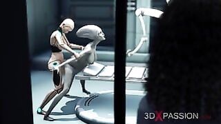 Alien Lesbian Fuck in Sci-fi Lab. Female Android Plays With an Alien