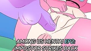Pink impostor double penetrated in Among Us porn action