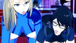 Bayonetta and Samus – Two horny girls play with one massive dick