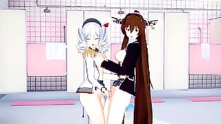Kashima and Yamato – lesbian teens play with their wet pussies in Kantai Collection (KanColle) hentai video
