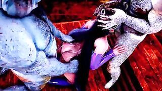 Busty Elf Chick Takes on Two Big Goblin Dicks