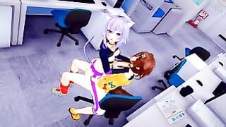 Inugami Korone and Nekomata Okayu – Horny girlfirends enjoy FUTA fucking in VTuber hentai porn