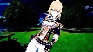 Horny Knight Jean is ready to fuck at night in the park in Genshin Impact hentai porn