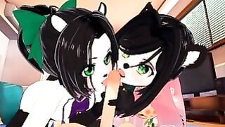 Two furry girls fucking one lucky dick