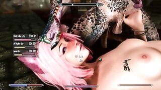 Cute pink haired teen gets taken care from horny Skyrim monsters
