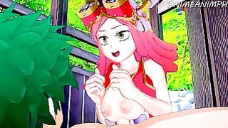 Mei Hatsume and Deku – Horny teen puts dick between massive tits to make him cum on her face in My Hero Academia hentai porn