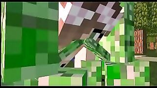 Minecraft Chick Gives Blowjobs to Two Creepers
