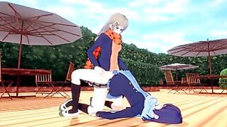 Shimamura Hougetsu and Adachi Sakura – Garden fucking with horny Futa teen in Adachi and Shimamura hentai porn