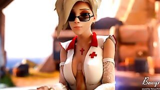Mercy – Busty nurse in slow titjob in Overwatch hentai porn