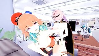 Mori Calliope and Takanashi Kiara – Wild FUTA fuck in the school library in VTuber hentai porn