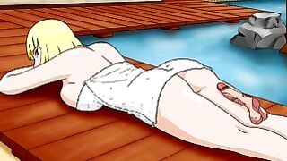 Samui – Busty blonde massaged by the pool in Naruto hentai porn