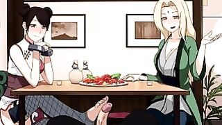 Tenten and Tsunade – Perfect footjob at the dinner table in Naruto hentai porn