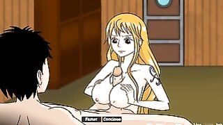 Nami – Busty slut fucks hard in a cabin in One Piece hentai porn
