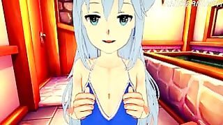 Aqua – Cute teen in wild titjob action in Konosuba hentai porn