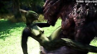 Argonian and Troll – Wild couple gets to the action in outdoor fuck in Skyrim hentai porn