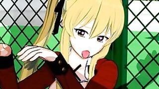 Mary Saotome – Blonde beauty fucked against a fence