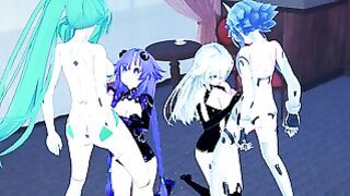 Hyperdimension Neptunia Futa Orgy: Black, Purple, White, Green Futa Fuckfest Orgy With Gushing