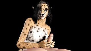 Cheetah Babe Jerk Off Cum on Face Furry Costume Video Game 3d