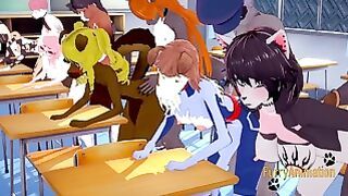 Furry Hentai 3d Yiff – Group Sex Furry in a Class
