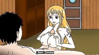Nami from One Piece Jerks Off Big Dick With Her Huge Tits