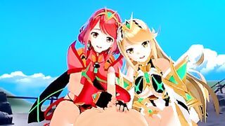Xenoblade: Threesome With Pyra Plus Mythra (3d Hentai)