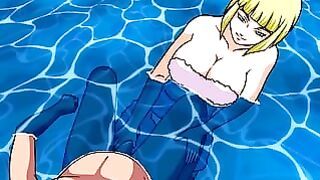 Busty Blonde Jerks Off Big Dick in Swimming Pool