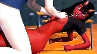 Meru the Succubus Cowgirl Fucks in Class Hentai