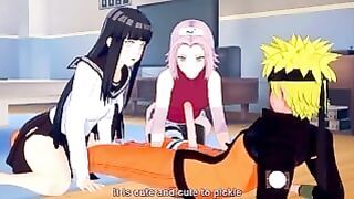 Naruto Fuck Hinata and Sakura Tight Pussy Threesome Creampied