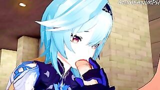 Genshin Impact Eula Gives Sloppy Blowjob Semen in Mouth