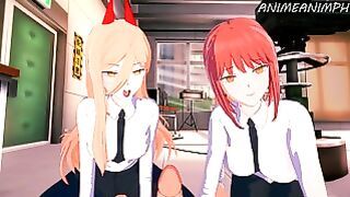 Denji Fucks Makima and Power at the Same Time until Cream Pie – Chainsaw Dude anime Hentai 3d