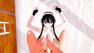 3D Anime Brunette Takes Big Dick in Pussy and Ass and Gets Cummed on
