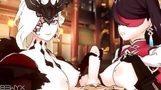 Beidou and Signora Threeway Titfuck and Cumshot