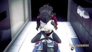 Furry anime – Black Kitty Fingering in A Korean toilet