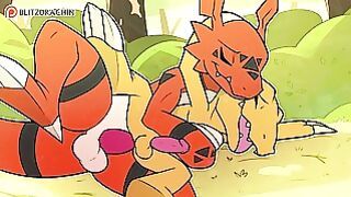 Patreon Blitzdrachin : Agumon X Guilmon Hentai Furry Yiff animation Gay Cum Shot anal Sex Spooning