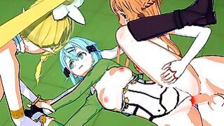 Sword Art online – Futa Asuna and Futa Leafa X Sinon Group Fuck Hentai