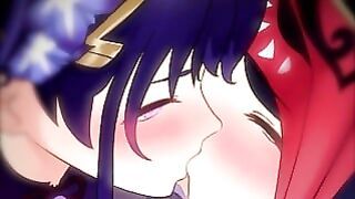 Lesbian Kisses While Giving Boobjob