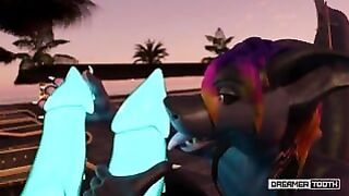 Risky Shark Blowjob Drains Dual Dicked Dragon [rough] [deepthroat] [muscular]