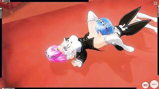 3D HENTAI Rem and Ram from anime Re:Zero cum together