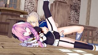 Fate: Saber with strapon destroy Astolfo boypussy