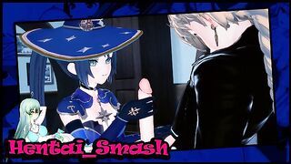 Genshin Impact - Mona rides Aether's dick, lets him cum inside. 3D Hentai.