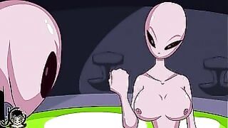 Alien sluts examine human dick on spaceship