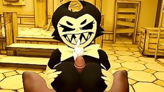 Cum At The Face Bendy And The Ink Machine Bendy Jerks Off A Dick With Her Big Boobs For A Male B