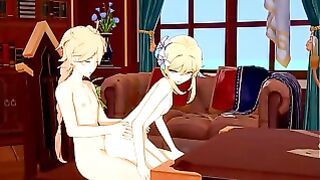 Genshin Impact Hentai – Aether And Lumine Blowing And Fucking – 3D Anime Cartoon Video Game Porn Video