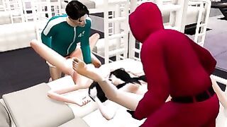Chinese Foursome Orgy – Squid Game Themed Sex Scene – 3D Hentai Part 2