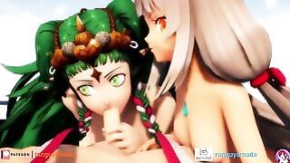 MMD R18 Nia X Sothis Double Blowjob