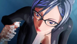 Hentai 3D brunette with glasses is sucking on a limp cock to turn it in to a boner