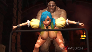 Beautiful female elf gets bound and fucked by the big ogre in the dungeon