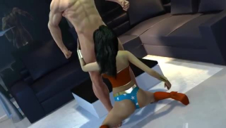 Wonder Woman gets down on her knees and sucks on Batmans cock